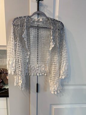 La Nalee Ombre Cream Crochet Cardigan Boho Open Knit Beach Festival Layering Top